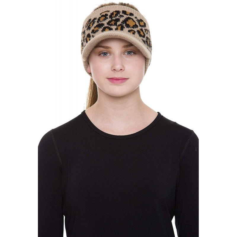 Skullies & Beanies Women's Warm Soft Winter Leopard Detailed Ponytail Beanie Knit Hat Skull Cap - Coffee - C818AUTDSHO $9.03