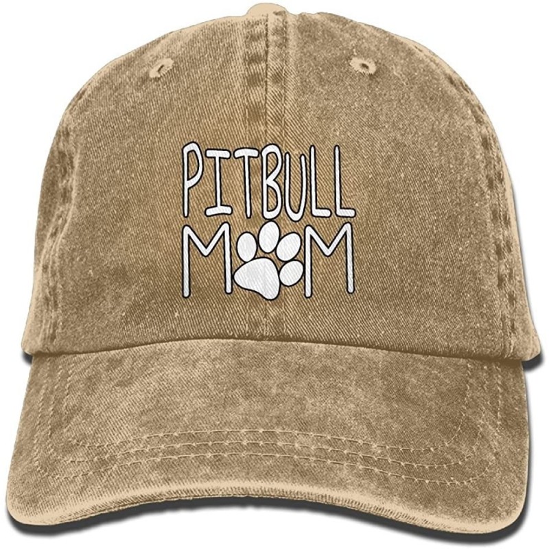 Baseball Caps Unisex Washed Pitbull Mom Fashion Denim Baseball Cap Adjustable Travel Hat - Natural - C218DUKYT80 $17.07