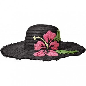 Sun Hats Women's Floppy Hat with Hibiscus Embroidery - Black - C118OQ0OSL6 $31.16