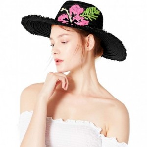 Sun Hats Women's Floppy Hat with Hibiscus Embroidery - Black - C118OQ0OSL6 $31.16