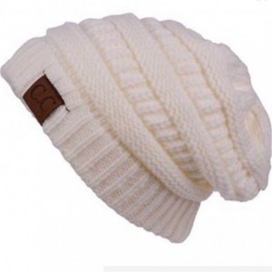 Skullies & Beanies Unisex Plain CC Beanie Cap Warm Thick Bubble Knit Winter Ski Hat - Ivory - CP18IKEYGZ8 $13.50