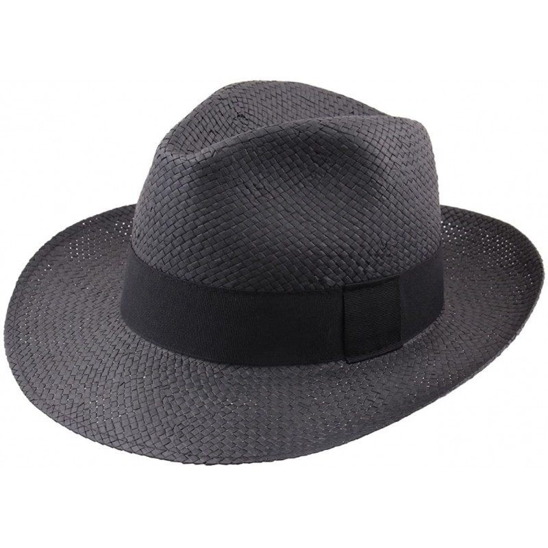 Fedoras Classic Paille Large Panama Hat - Noir - CY11FTGQLFZ $21.99