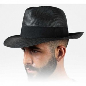 Fedoras Classic Paille Large Panama Hat - Noir - CY11FTGQLFZ $21.99