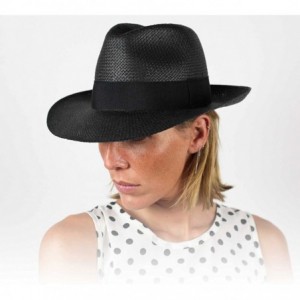 Fedoras Classic Paille Large Panama Hat - Noir - CY11FTGQLFZ $21.99