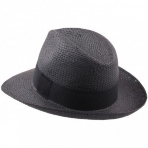 Fedoras Classic Paille Large Panama Hat - Noir - CY11FTGQLFZ $21.99