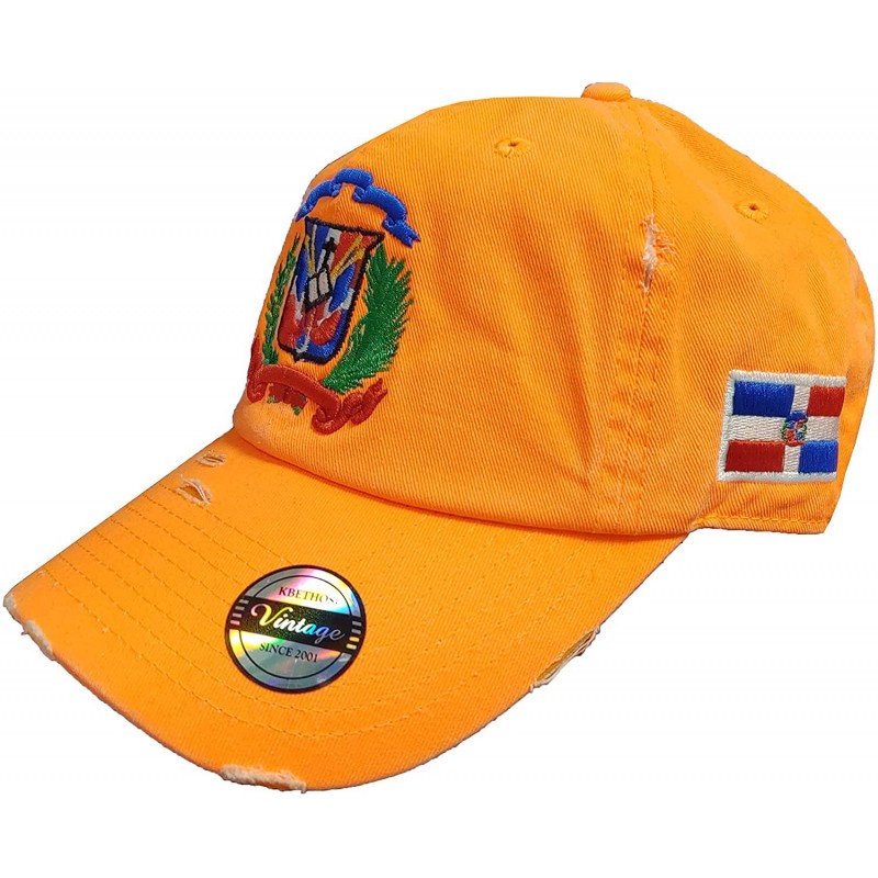 Baseball Caps Adjustable Vintage Cap Dominican Republic RD and Shield - Vintage Neon Orange/Full Color - C618WXLY32I $23.07