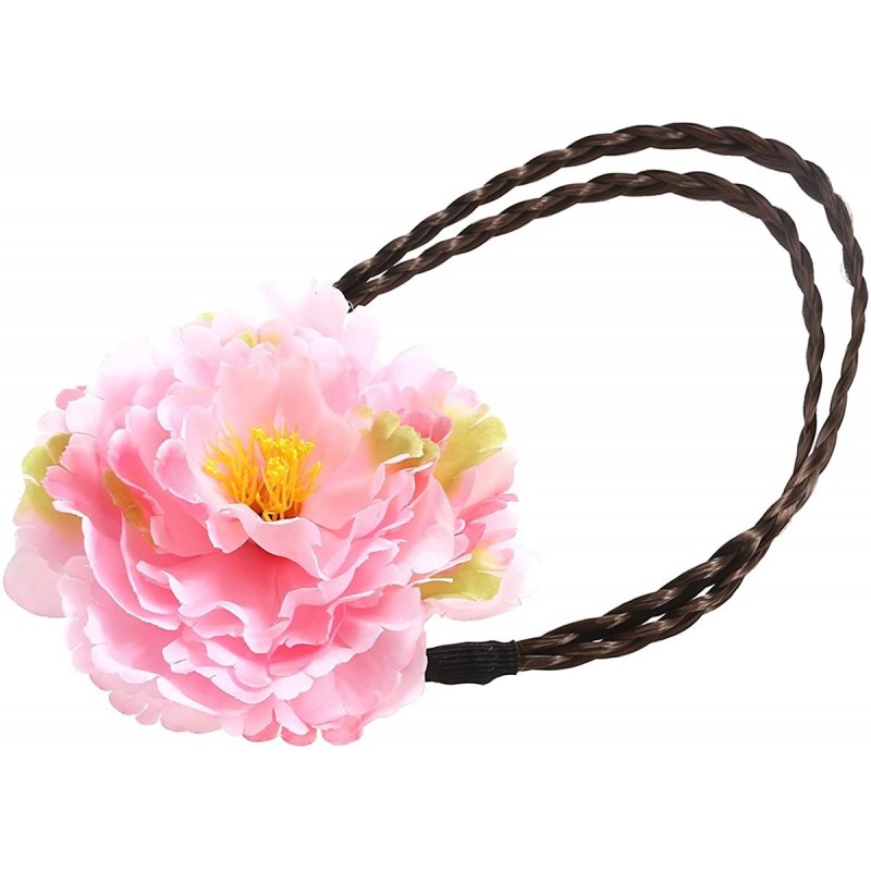 Headbands Bohemian Braided Hairband Headpiece Floral Garland Headbands for Luau Party Festival Wedding Holiday (Pink) - CL183...