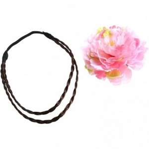 Headbands Bohemian Braided Hairband Headpiece Floral Garland Headbands for Luau Party Festival Wedding Holiday (Pink) - CL183...