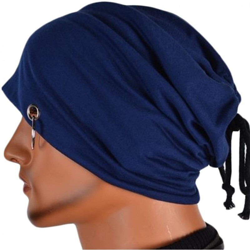 Balaclavas Unisex Men Ring Lacing Beanie Thin Hip-hop Skull Cap hat - Dark Blue - CX12N42MGVA $9.20