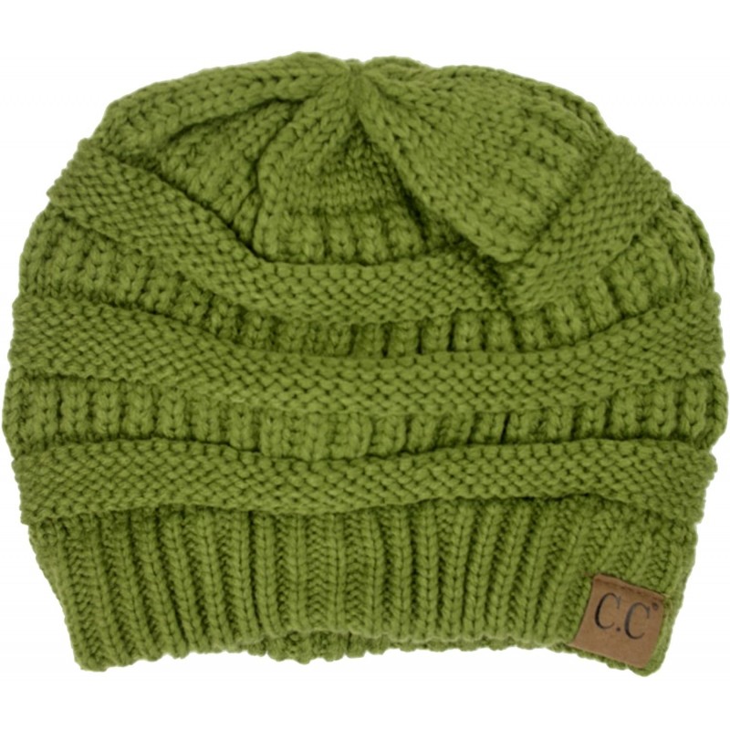 Skullies & Beanies Soft Stretch Chunky Cable Knit Slouchy Beanie Hat - Olive - CR12NUDI8DZ $12.46