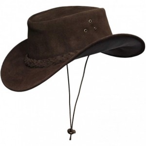 Cowboy Hats Cowboy hat for Men and Women Suede Leather Western Outback Outdoor Aussie Bush hat with Chin Strap - Brown - CT18...