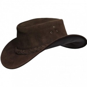 Cowboy Hats Cowboy hat for Men and Women Suede Leather Western Outback Outdoor Aussie Bush hat with Chin Strap - Brown - CT18...