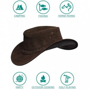 Cowboy Hats Cowboy hat for Men and Women Suede Leather Western Outback Outdoor Aussie Bush hat with Chin Strap - Brown - CT18...