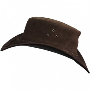 Cowboy Hats Cowboy hat for Men and Women Suede Leather Western Outback Outdoor Aussie Bush hat with Chin Strap - Brown - CT18...