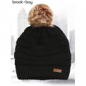 Skullies & Beanies Faux Fur Pom Pom Beanie for Women - Cable Knit Winter Hats for Cold Weather - Black - CN18HDO8IGW $11.16