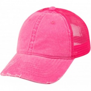 Baseball Caps Low Profile Unstructured HAT Twill Distressed MESH Trucker CAPS - Hot Pink - CC12O1YXFPL $14.50