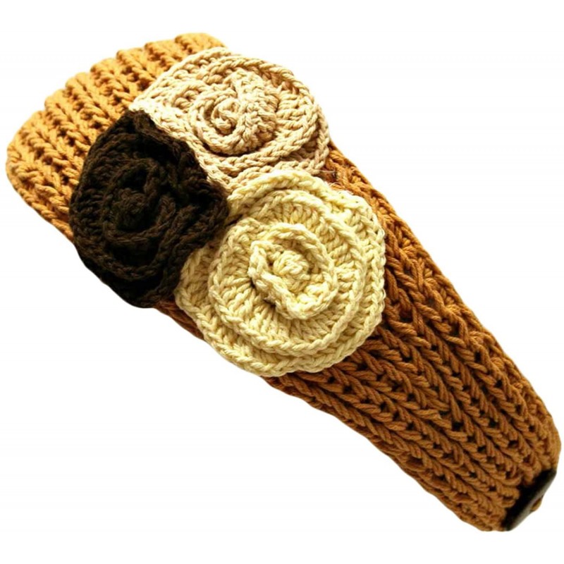 Cold Weather Headbands Crochet Headband With Three Knit Flowers - Tan - CA11633QCC5 $10.90