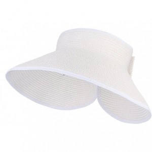 Sun Hats Women Foldable Wide Brim Straw Sun Visor Outdoor UV Proof Roll-up Open Top Hat - White - CN18EIRMY22 $8.80
