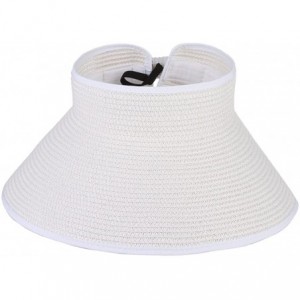 Sun Hats Women Foldable Wide Brim Straw Sun Visor Outdoor UV Proof Roll-up Open Top Hat - White - CN18EIRMY22 $8.80
