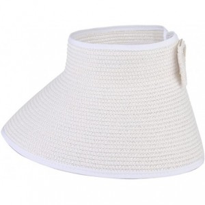 Sun Hats Women Foldable Wide Brim Straw Sun Visor Outdoor UV Proof Roll-up Open Top Hat - White - CN18EIRMY22 $8.80