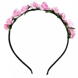 Headbands Rose Flower Crown Festival Headband Floral Garland - Pink - Pink - C712IANGEGN $8.14