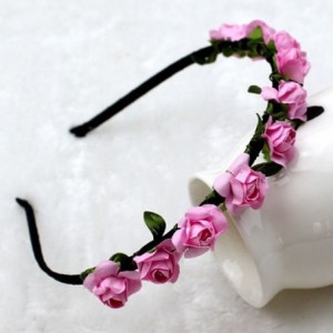 Headbands Rose Flower Crown Festival Headband Floral Garland - Pink - Pink - C712IANGEGN $8.14