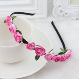 Headbands Rose Flower Crown Festival Headband Floral Garland - Pink - Pink - C712IANGEGN $8.14