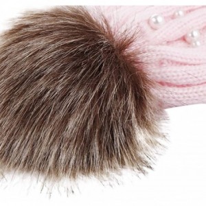 Skullies & Beanies Women Faux Fur Pom Pom Beanie Cap Fashion Winter Pearl Knit Ski Hat - Pink - CD18LKDITWK $8.20