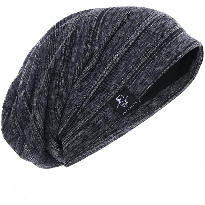 Skullies & Beanies Mens Slouchy Beanie Skull Cap Summer Thin Baggy Oversized Knit Hat B301 - B083-black - C118CKAMGWR $16.36