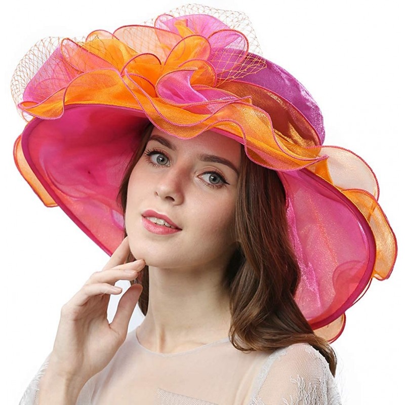 Sun Hats Women's Vintage 40s Two Tone Floral Wedding Fascinator Church Kentucky Derby Party Hat - Orange/Pink - CL17XW8AR47 $...