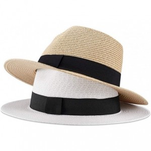 Sun Hats Womens Straw Panama Hat Wide Brim Sun Beach Hats with UV UPF 50+ Protection for Both Women Men - White-a - CN18UD5US...