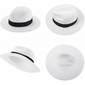 Sun Hats Womens Straw Panama Hat Wide Brim Sun Beach Hats with UV UPF 50+ Protection for Both Women Men - White-a - CN18UD5US...