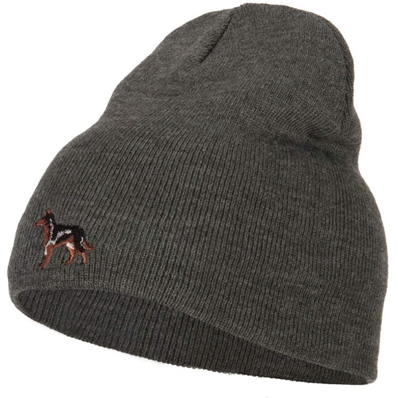 Skullies & Beanies German Shepard Dog Embroidered Knitted Short Beanie - Dk Grey - CS18KH8IETQ $23.97