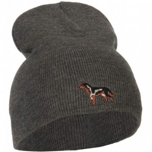 Skullies & Beanies German Shepard Dog Embroidered Knitted Short Beanie - Dk Grey - CS18KH8IETQ $23.97