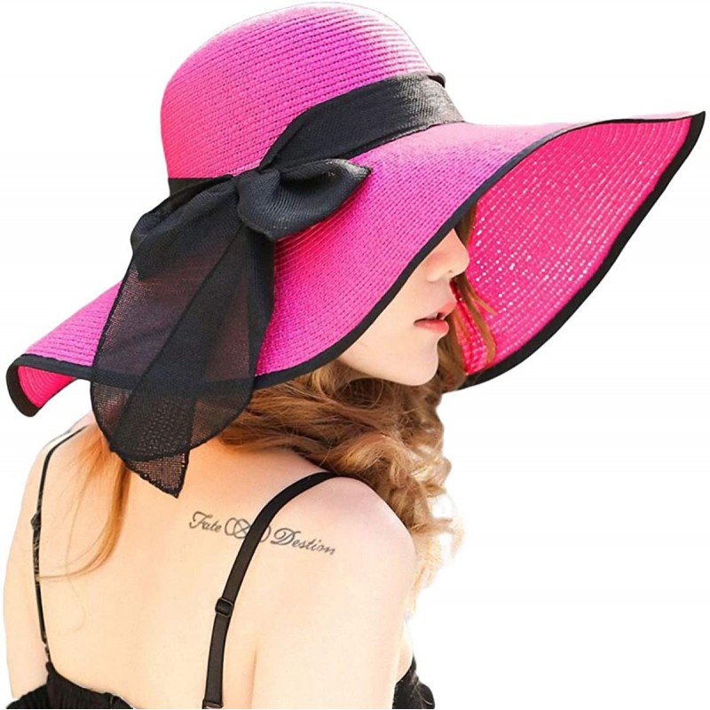 Sun Hats Adjustable Floppy Summer Foldable Fedora - Red Wine - C518RQEE55L $12.30