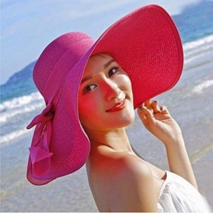 Sun Hats Adjustable Floppy Summer Foldable Fedora - Red Wine - C518RQEE55L $12.30