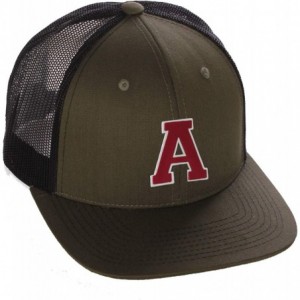 Baseball Caps Structured Trucker Mesh Hat Custom Colors Letter A Initial Baseball Mid Profile - Olive Black White Red - CS18H...