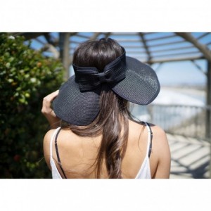 Sun Hats Women's Sun Protective Foldable Travel Straw Visor Hat - Black - C918E3YASAU $11.91