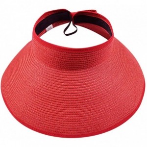 Sun Hats Women's Wide Brim Sun Hat Summer Foldable Straw Sun Visor Bowtie Hat for Travel (Red) - Red - CH18U0GDWXG $22.30