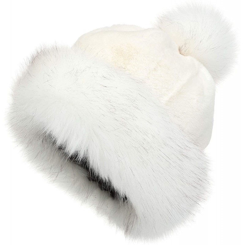 Bomber Hats Women's Faux Fur Hat Russian Cossack Pompom Cap for Winter Ski Snow - White - C718X2K2TYW $45.76