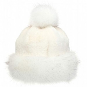 Bomber Hats Women's Faux Fur Hat Russian Cossack Pompom Cap for Winter Ski Snow - White - C718X2K2TYW $25.77