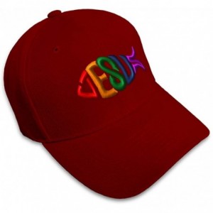 Baseball Caps Custom Baseball Cap Jesus Fish Christian B Embroidery Dad Hats for Men & Women - Burgundy - CH18SDYTQEU $14.01