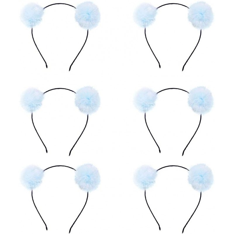 Headbands 6 Pcs Girl's Adorable Fur Ball Pompom Ball Hair Hoops Headbands - Light Blue - CJ18YZUUDN5 $12.28