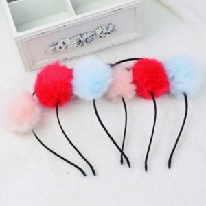 Headbands 6 Pcs Girl's Adorable Fur Ball Pompom Ball Hair Hoops Headbands - Light Blue - CJ18YZUUDN5 $12.28