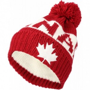 Skullies & Beanies Knit US Canada Flag Union Jack Pom Beanie Hat JZP0027 - Red - CR18L2R0KS4 $25.44