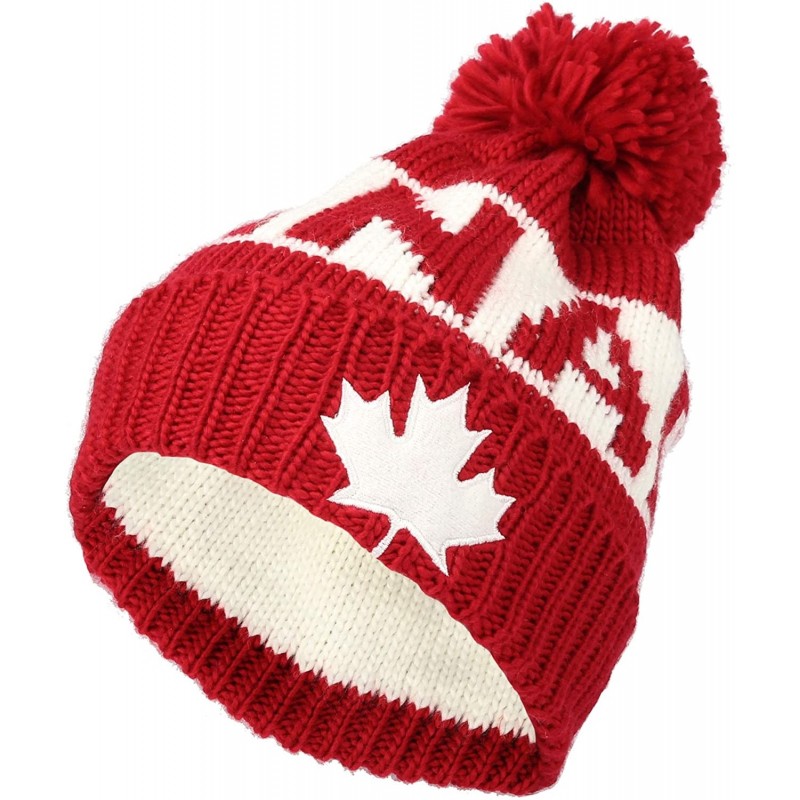 Skullies & Beanies Knit US Canada Flag Union Jack Pom Beanie Hat JZP0027 - Red - CR18L2R0KS4 $16.40