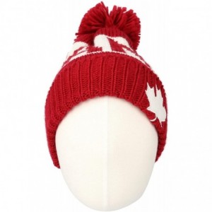 Skullies & Beanies Knit US Canada Flag Union Jack Pom Beanie Hat JZP0027 - Red - CR18L2R0KS4 $16.40