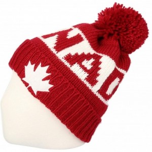 Skullies & Beanies Knit US Canada Flag Union Jack Pom Beanie Hat JZP0027 - Red - CR18L2R0KS4 $16.40