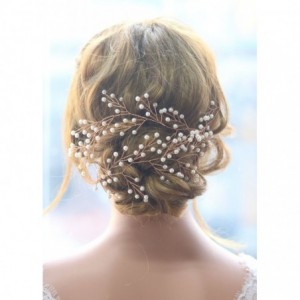 Headbands Bridal Rose Gold Pearls Long Hair Vine Wedding and Party Headpiece Wedding Hair Accessorices for Bride and Women - ...