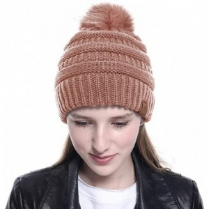 Skullies & Beanies Women Thick Knit Beanie Hat with Pom- Solid Crochet Skully Cap Stretchy Hat Warm Ski Hat Winter for Teen G...